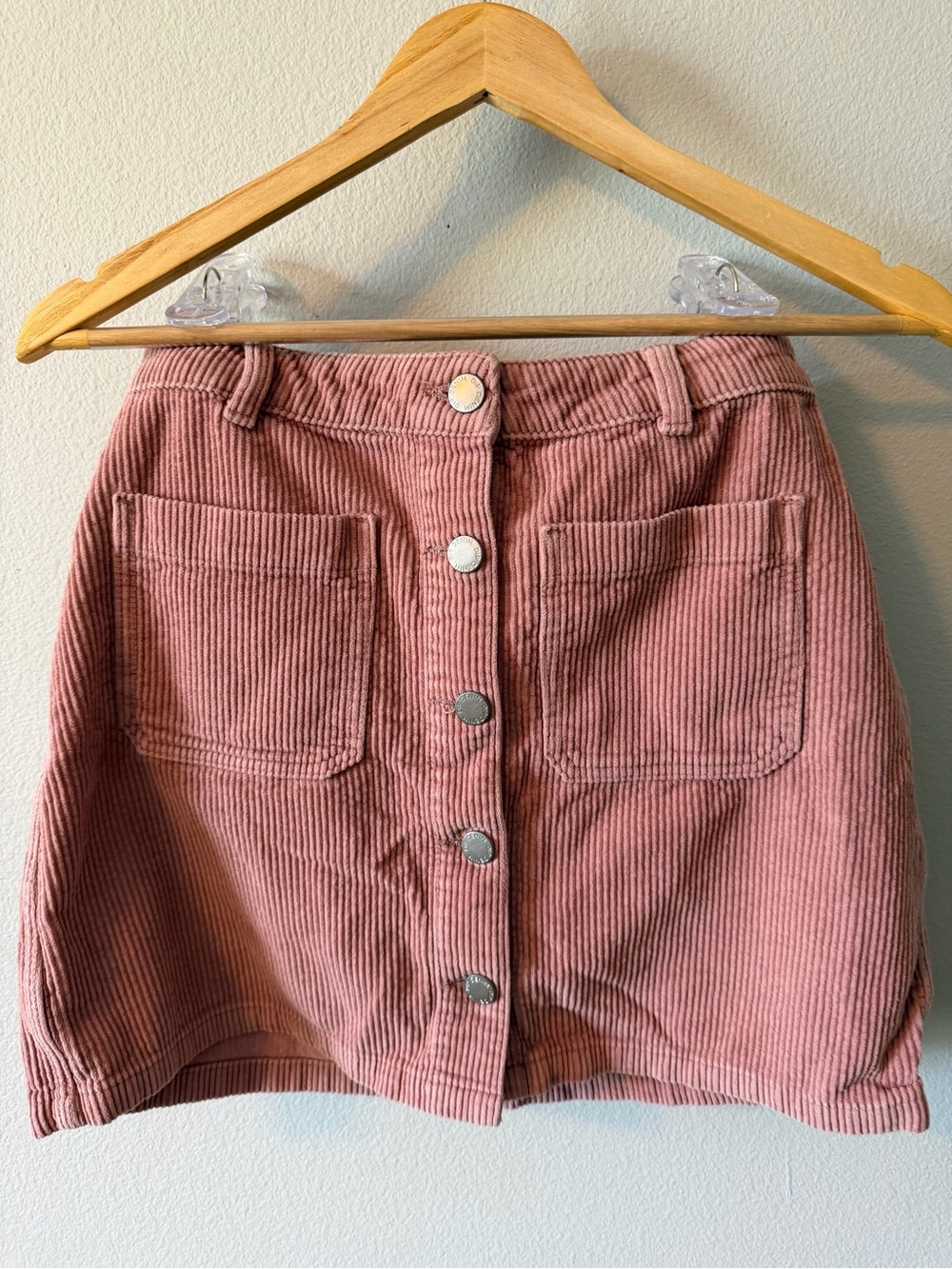 dip Pink Corduroy Button-Front Mini Skirt